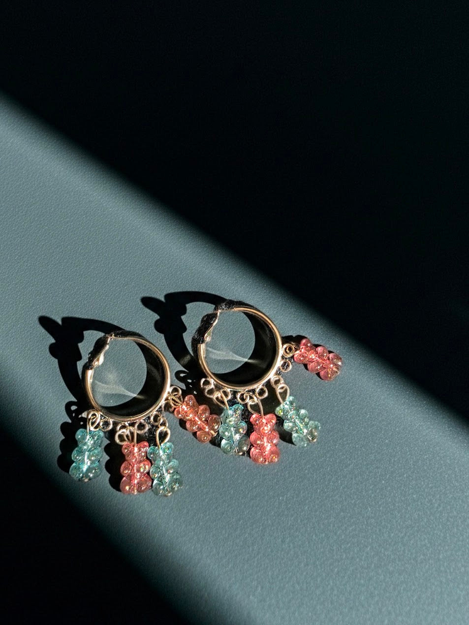 Pink and Blue Gummy Bear Hoop Earrings