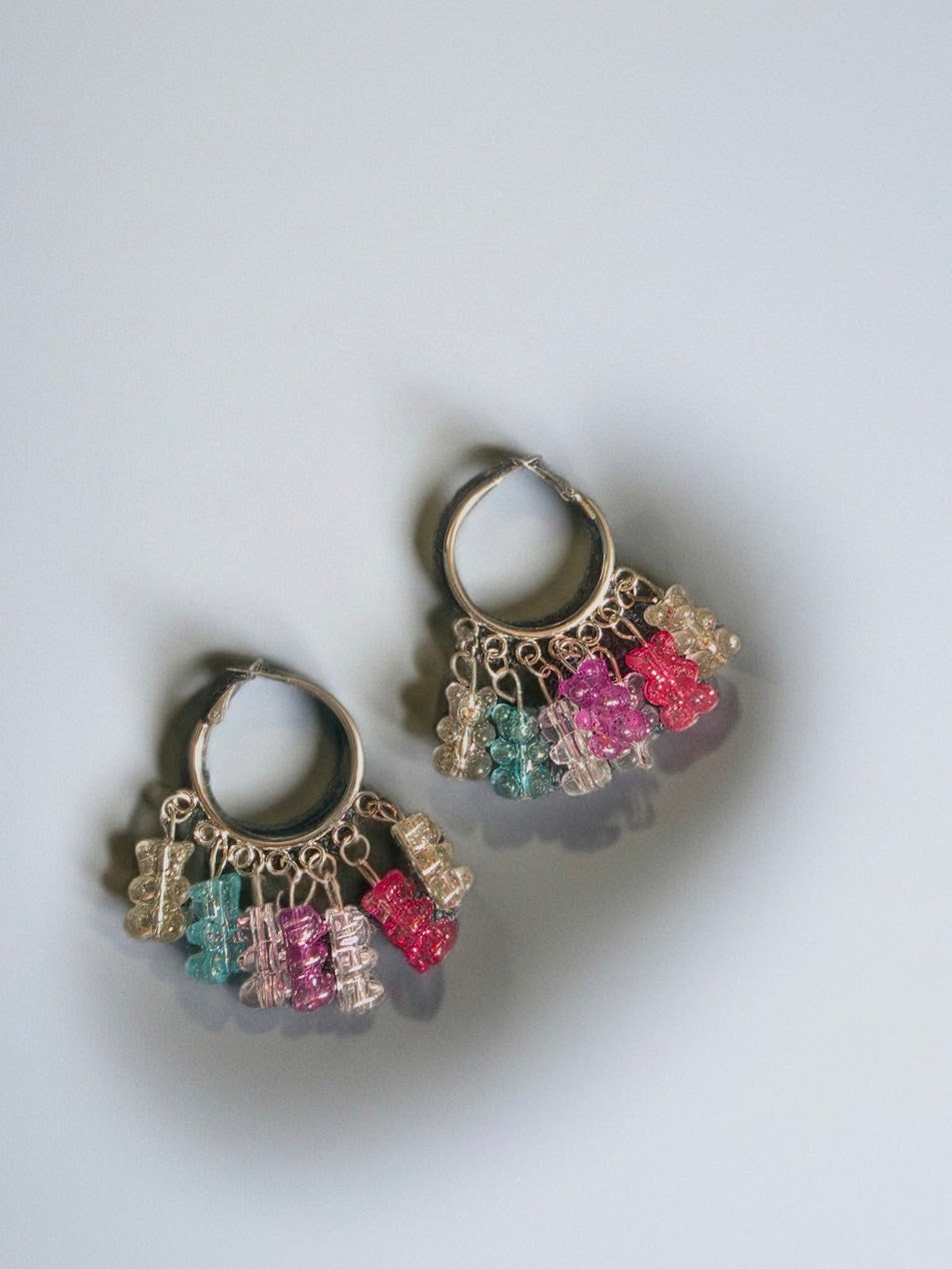 Clear, Pink and Blue Gummy Bear Hoop Earrings