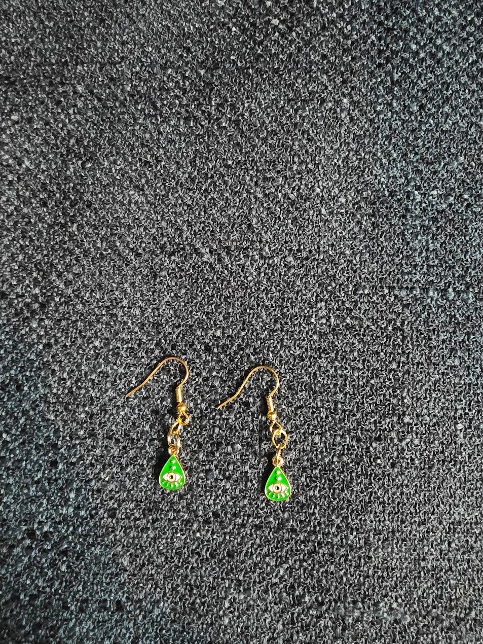 Green Evil Eye Dangle Earrings
