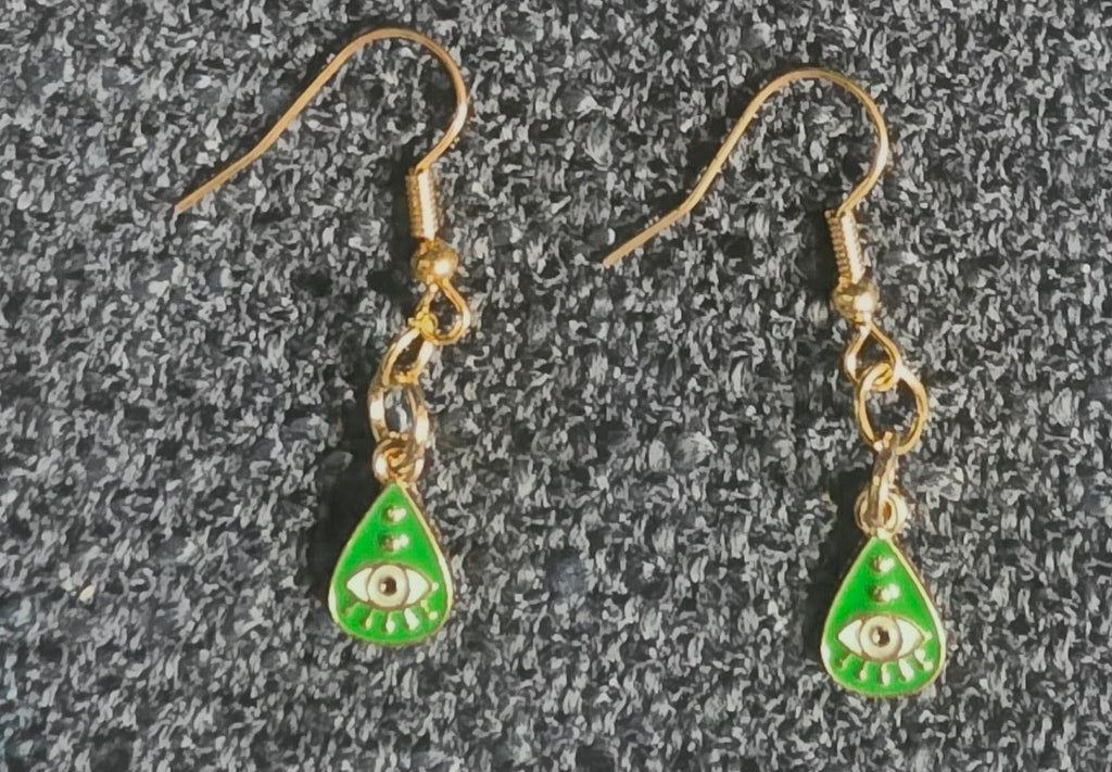Green Evil Eye Dangle Earrings