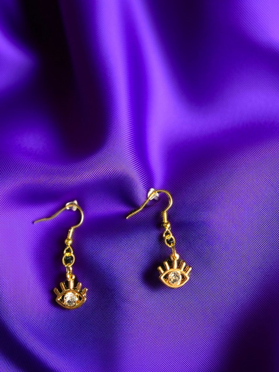 Golden Evil Eye with Crystal Dangle Earrings
