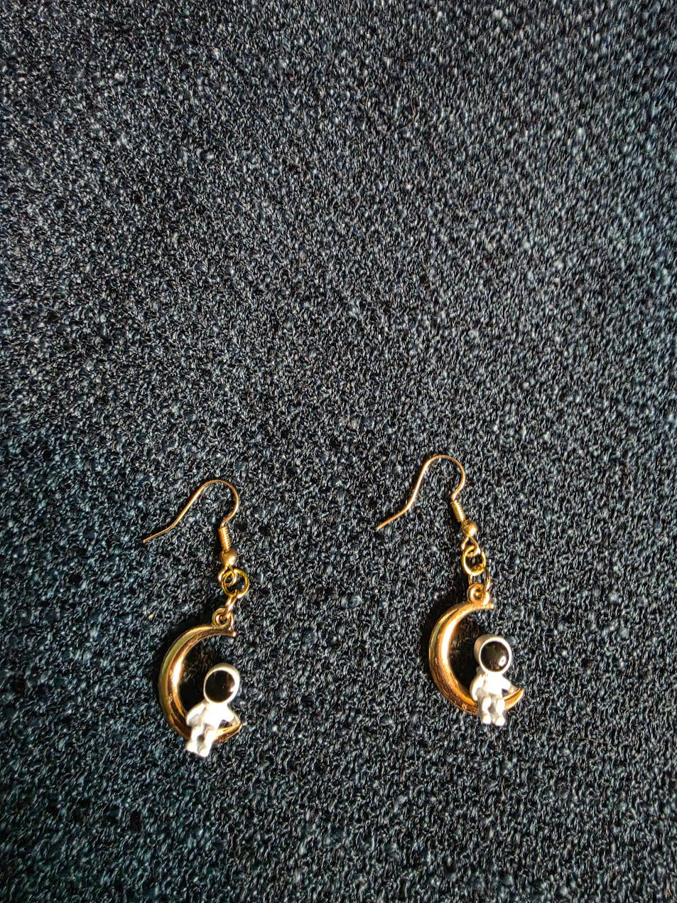 Astronaut and Moon Dangle Earrings