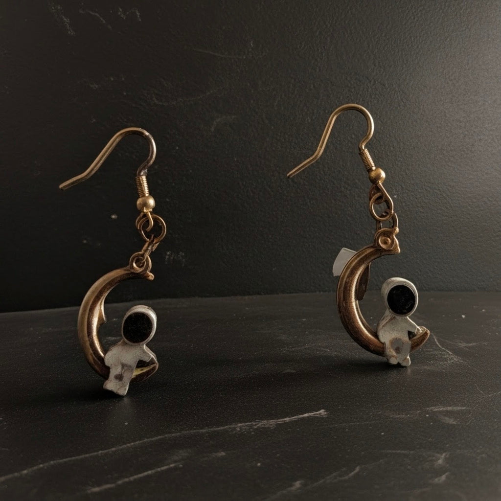 Astronaut and Moon Dangle Earrings