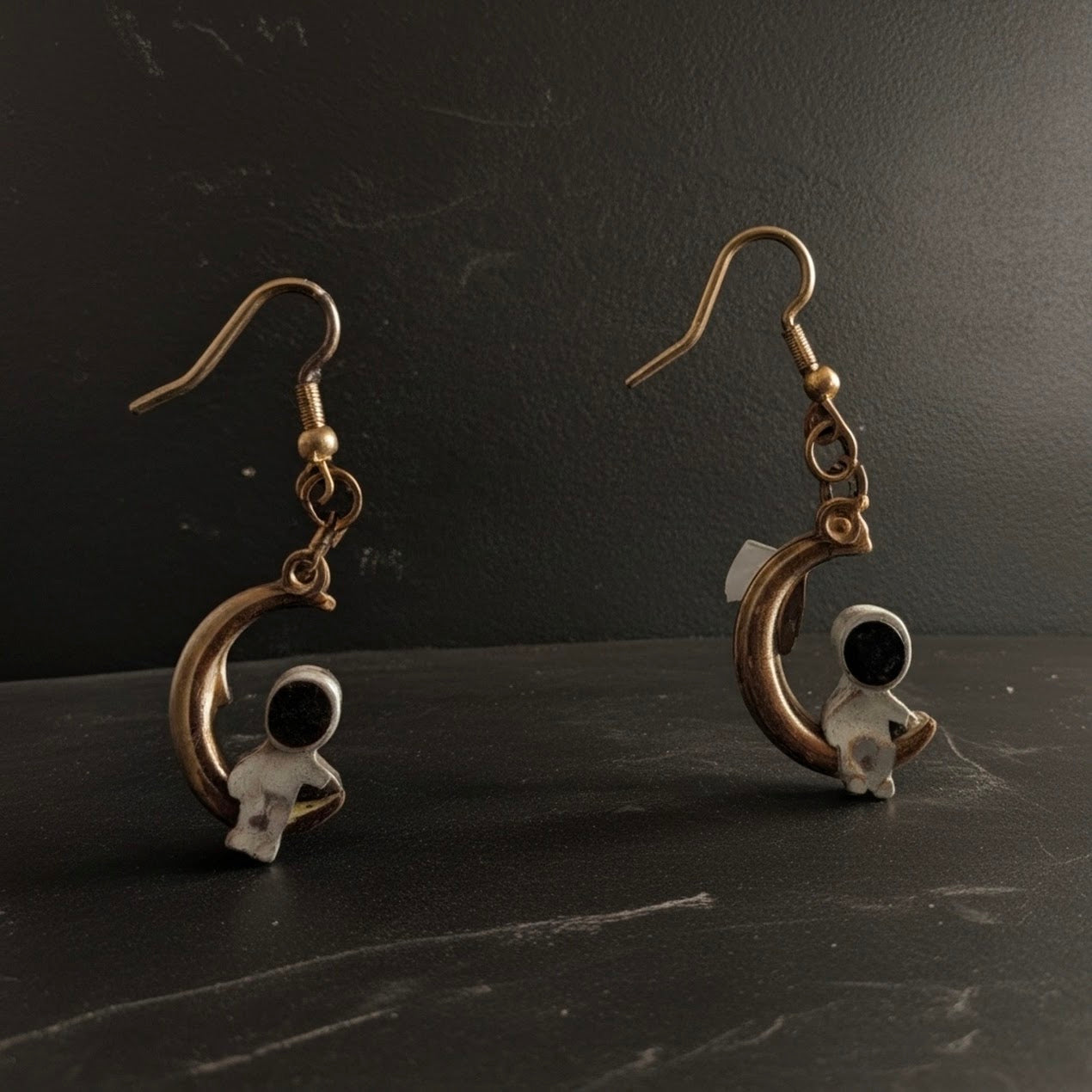 Astronaut and Moon Dangle Earrings