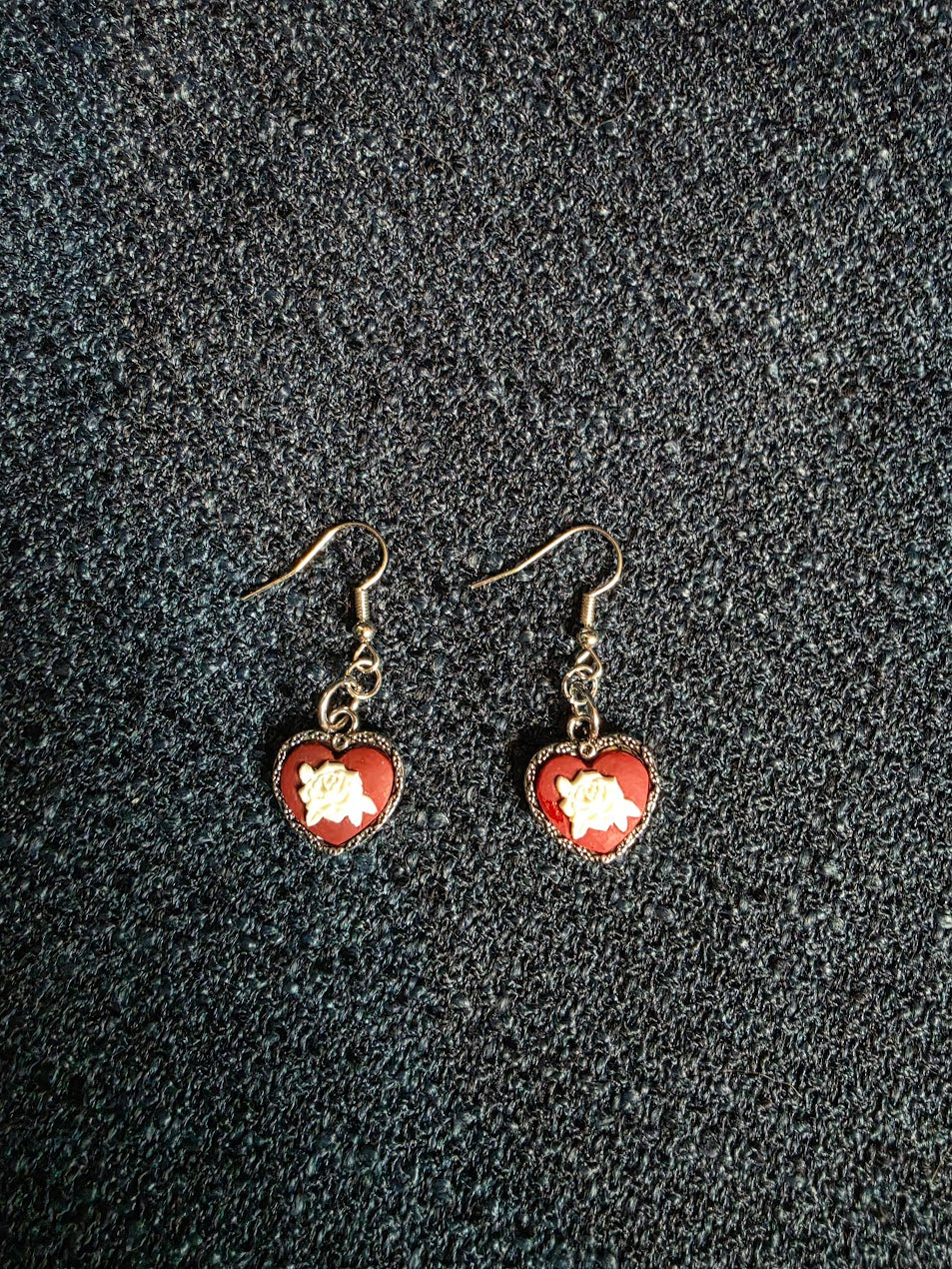 Heart and Rose Dangle Earrings