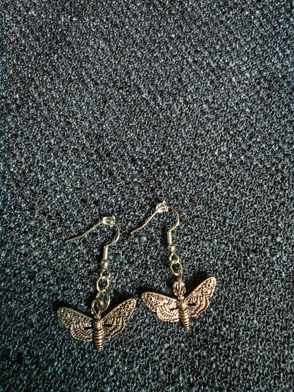 Metal Moth Dangle Earrings