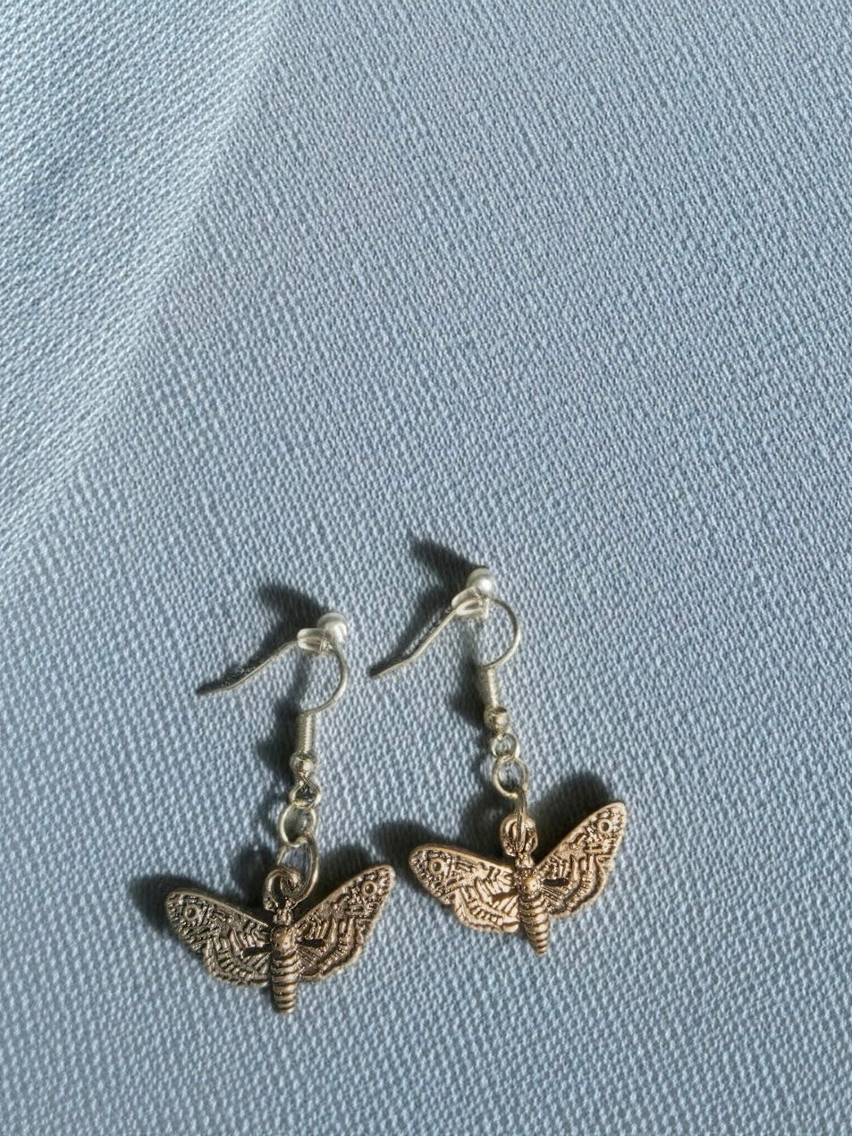 Metal Moth Dangle Earrings