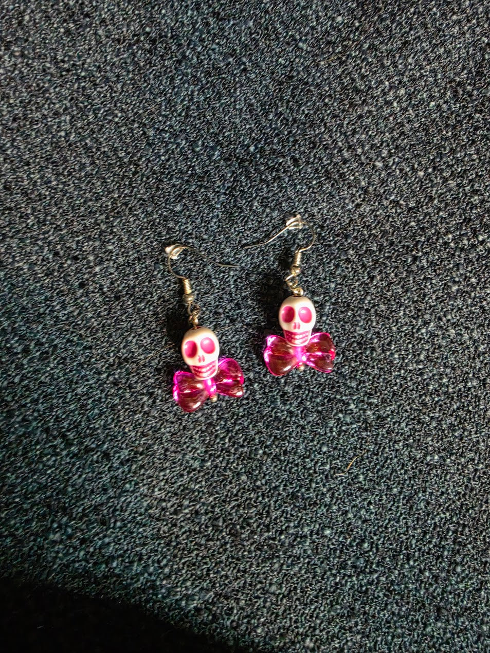 Pink Skull and Bow Tie Earrings