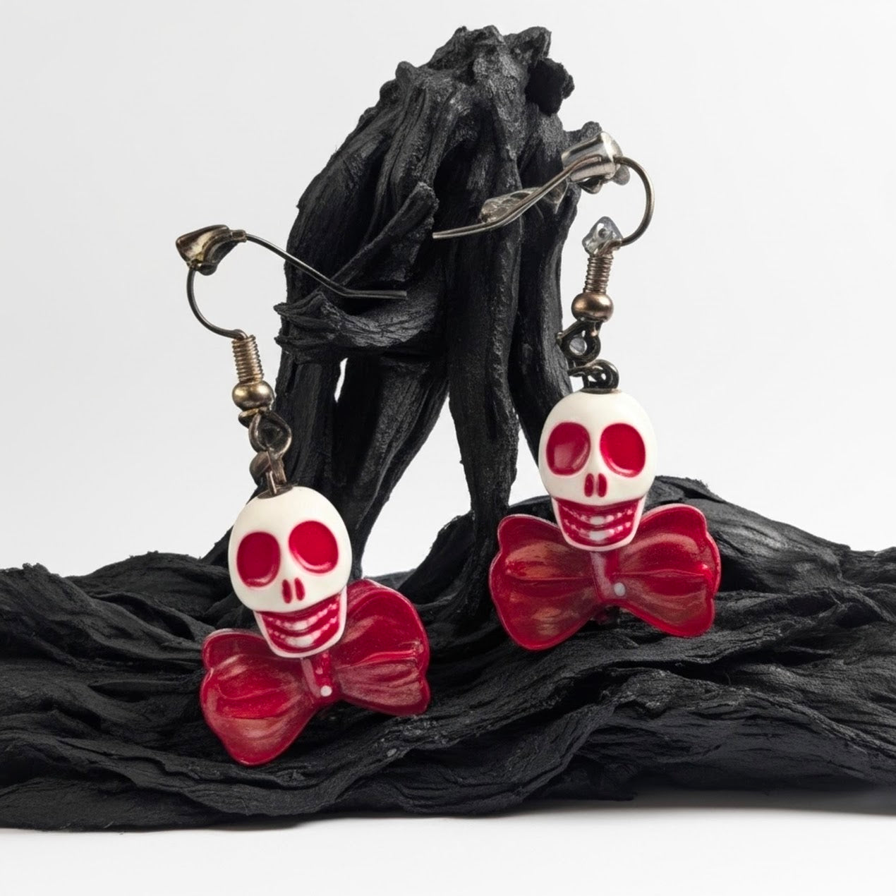 Pink Skull and Bow Tie Earrings