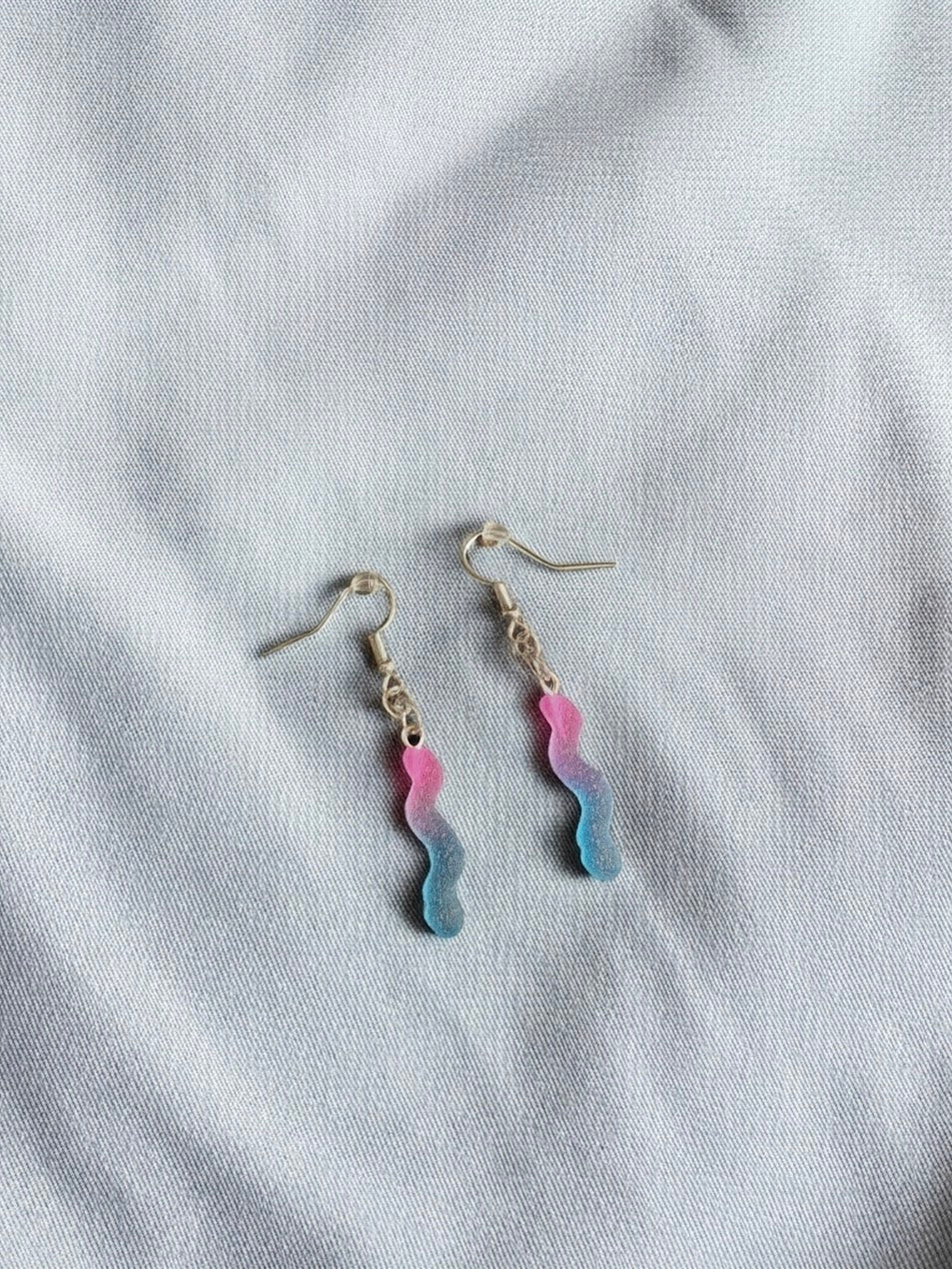 Pink and Blue Gummy Worm Dangle Earrings