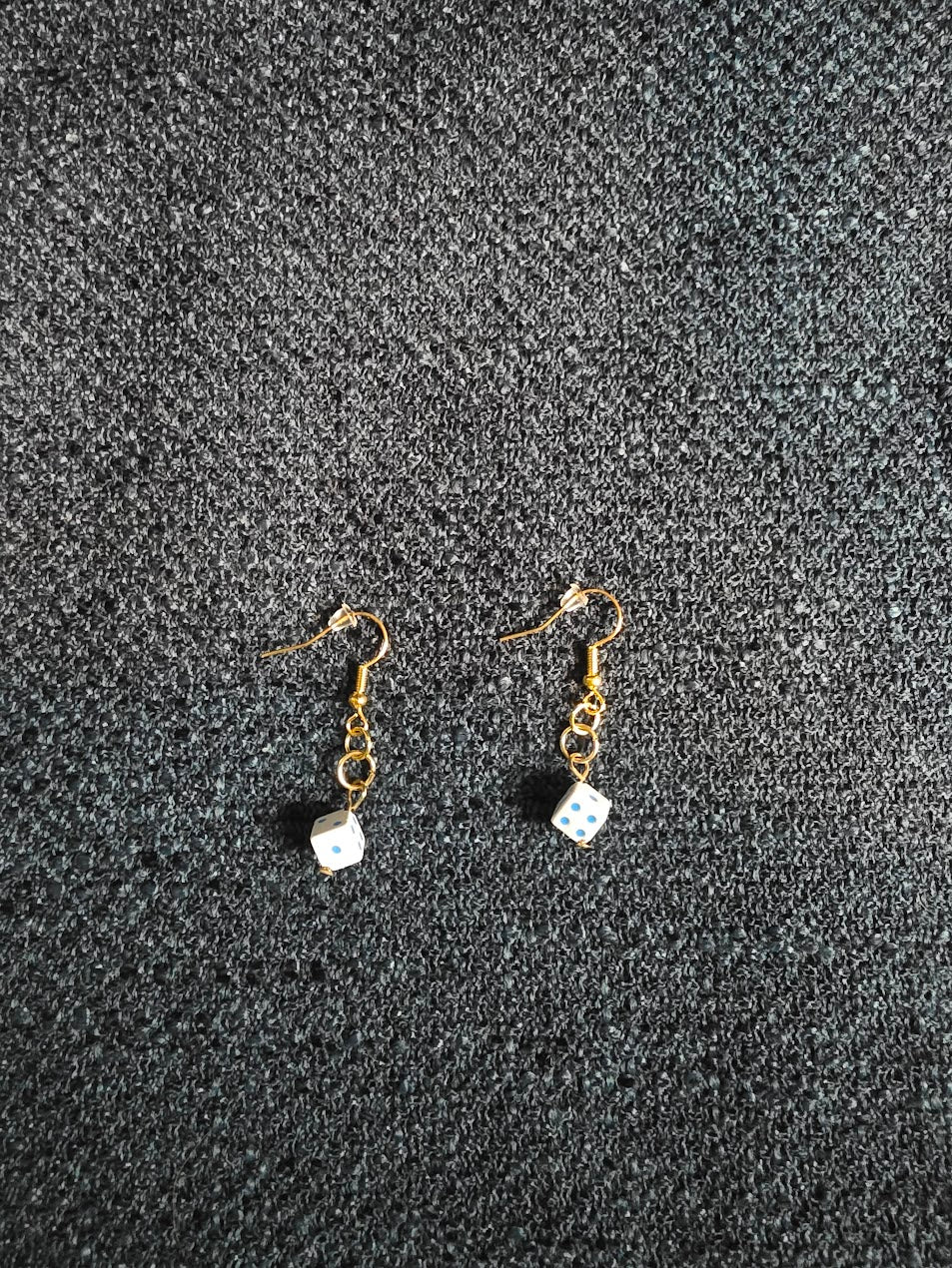 Blue and White Dice Dangle Earrings