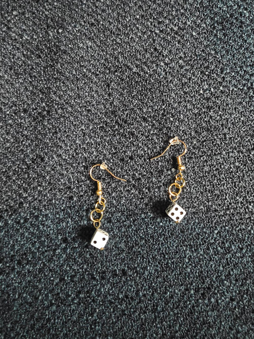 Black and White Dice Dangle Earrings
