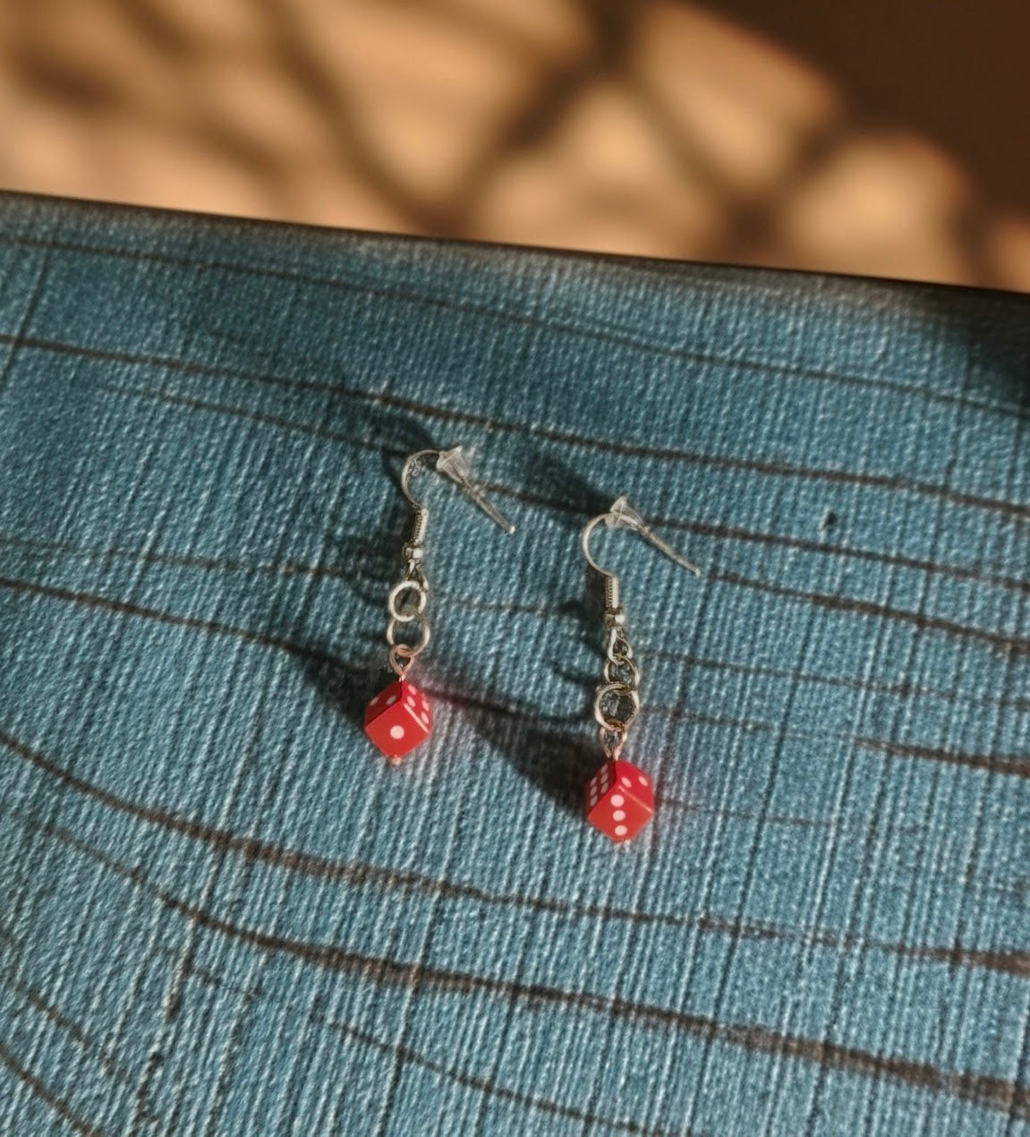 Red and White Dice Dangle Earrings