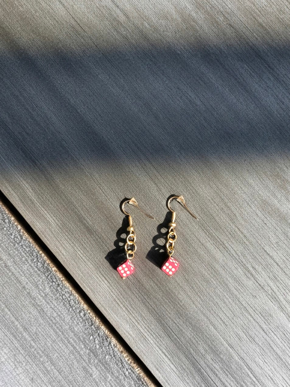 Pink and White Dice Dangle Earrings