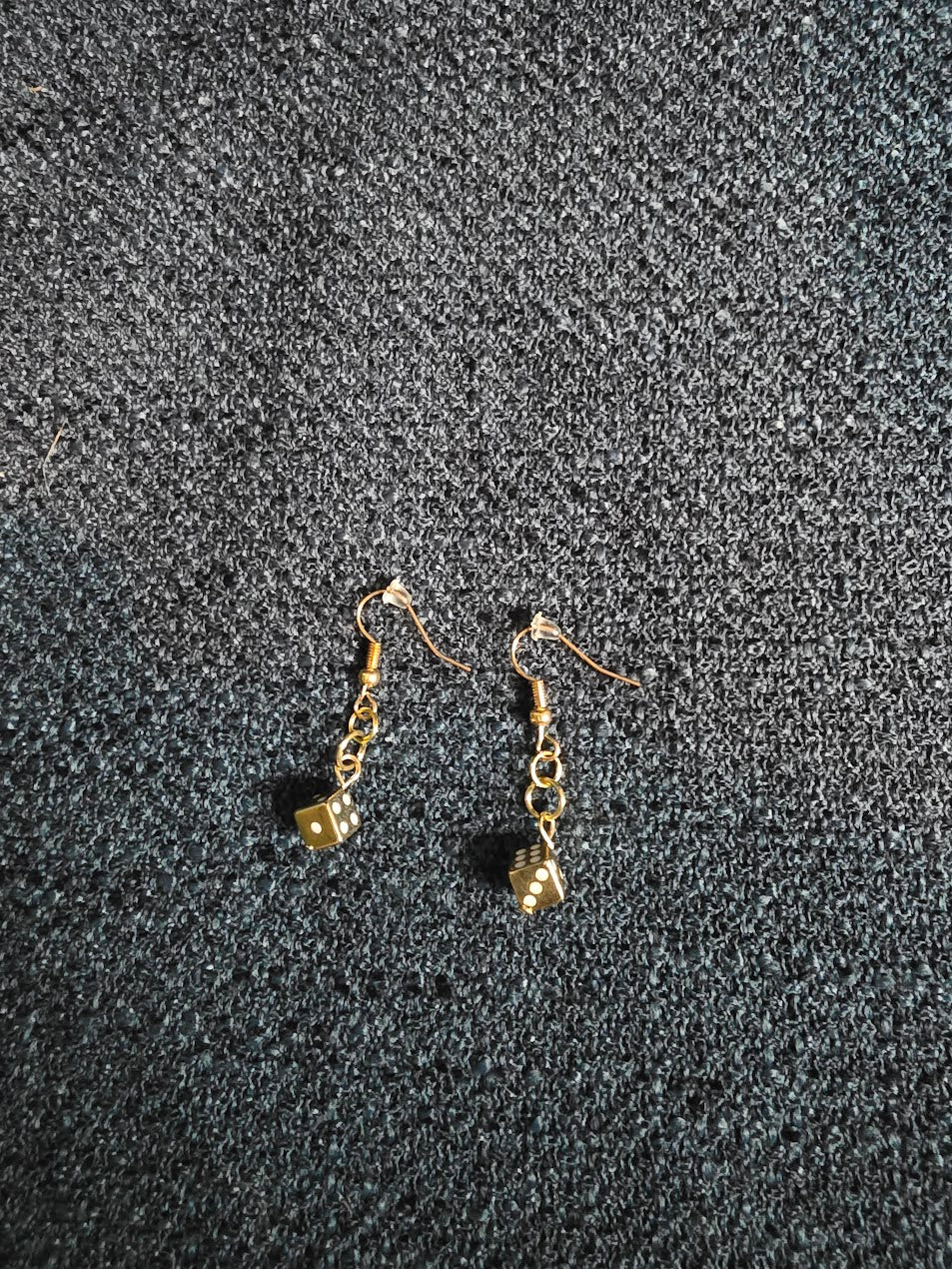 Gold and White Dice Dangle Earrings