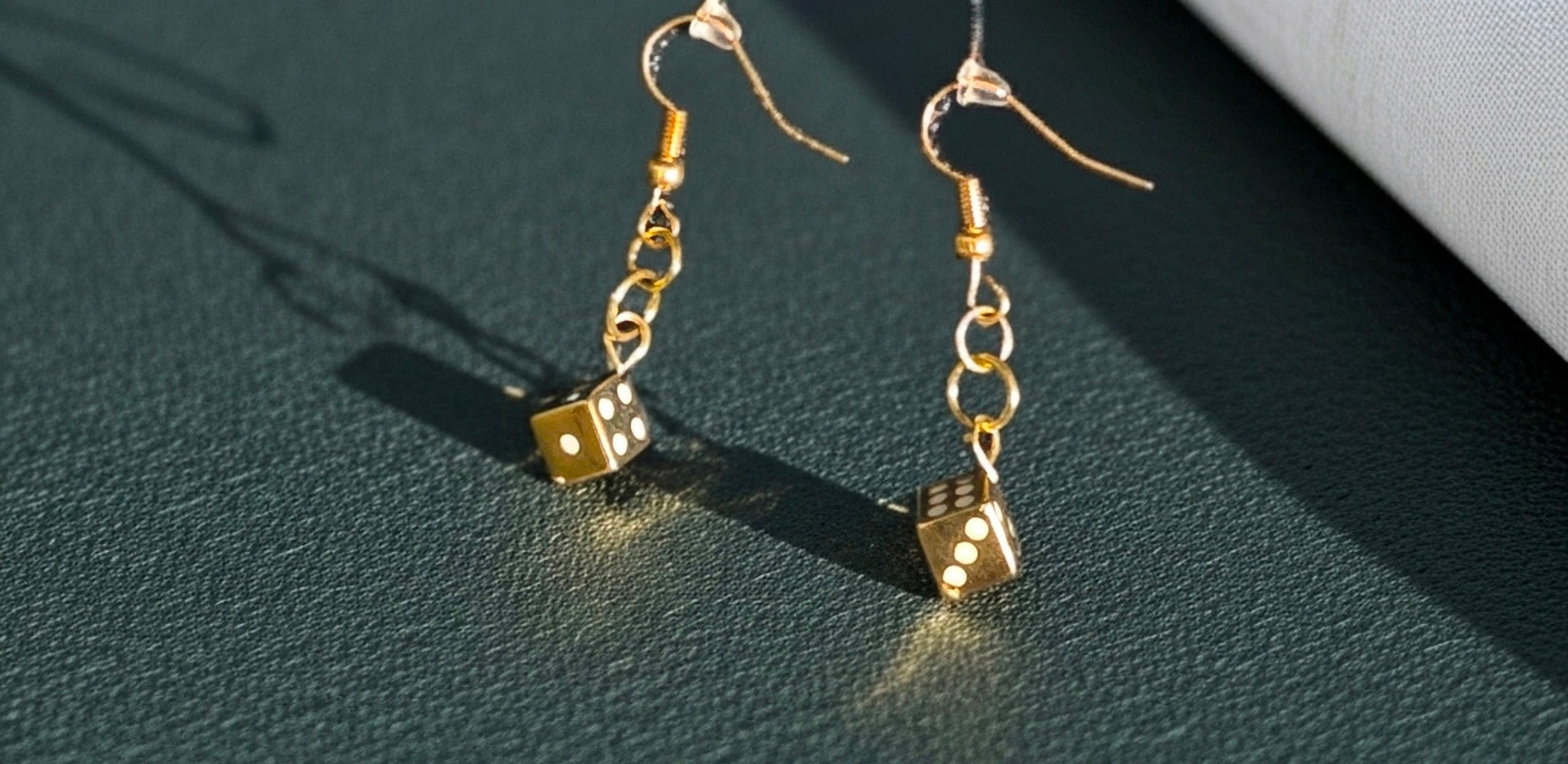 Gold and White Dice Dangle Earrings