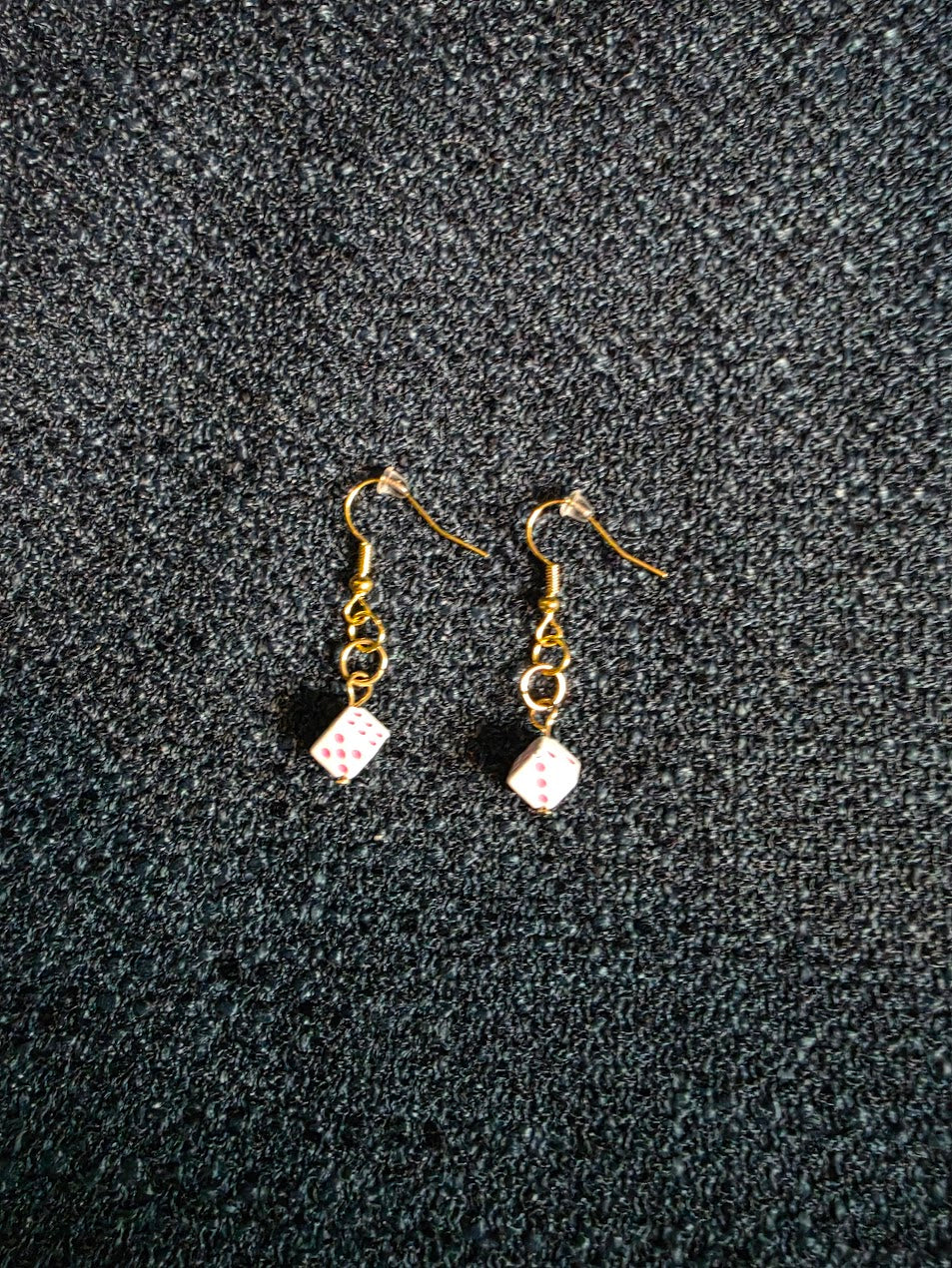 Pink and White Dice Dangle Earrings