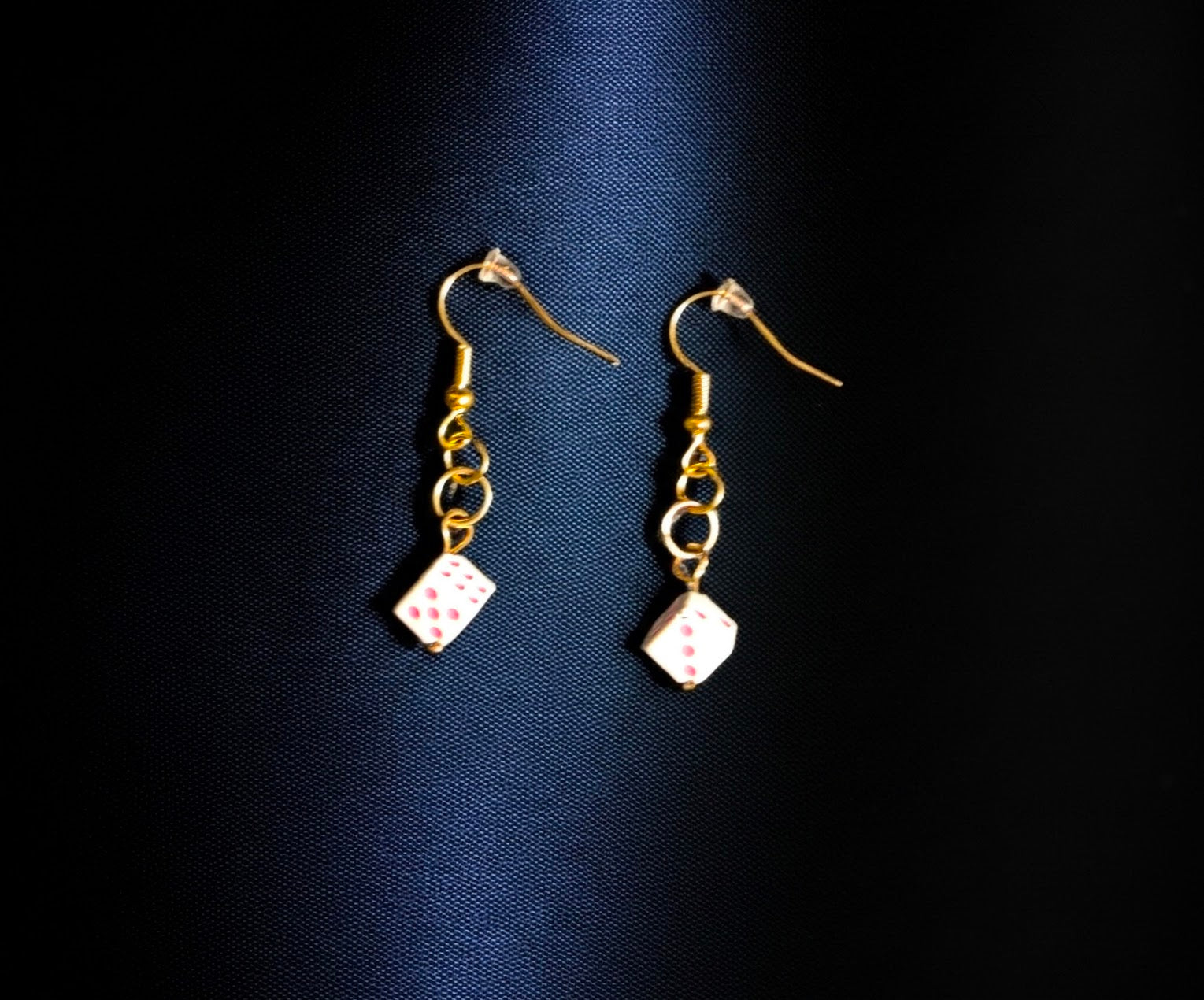 Pink and White Dice Dangle Earrings