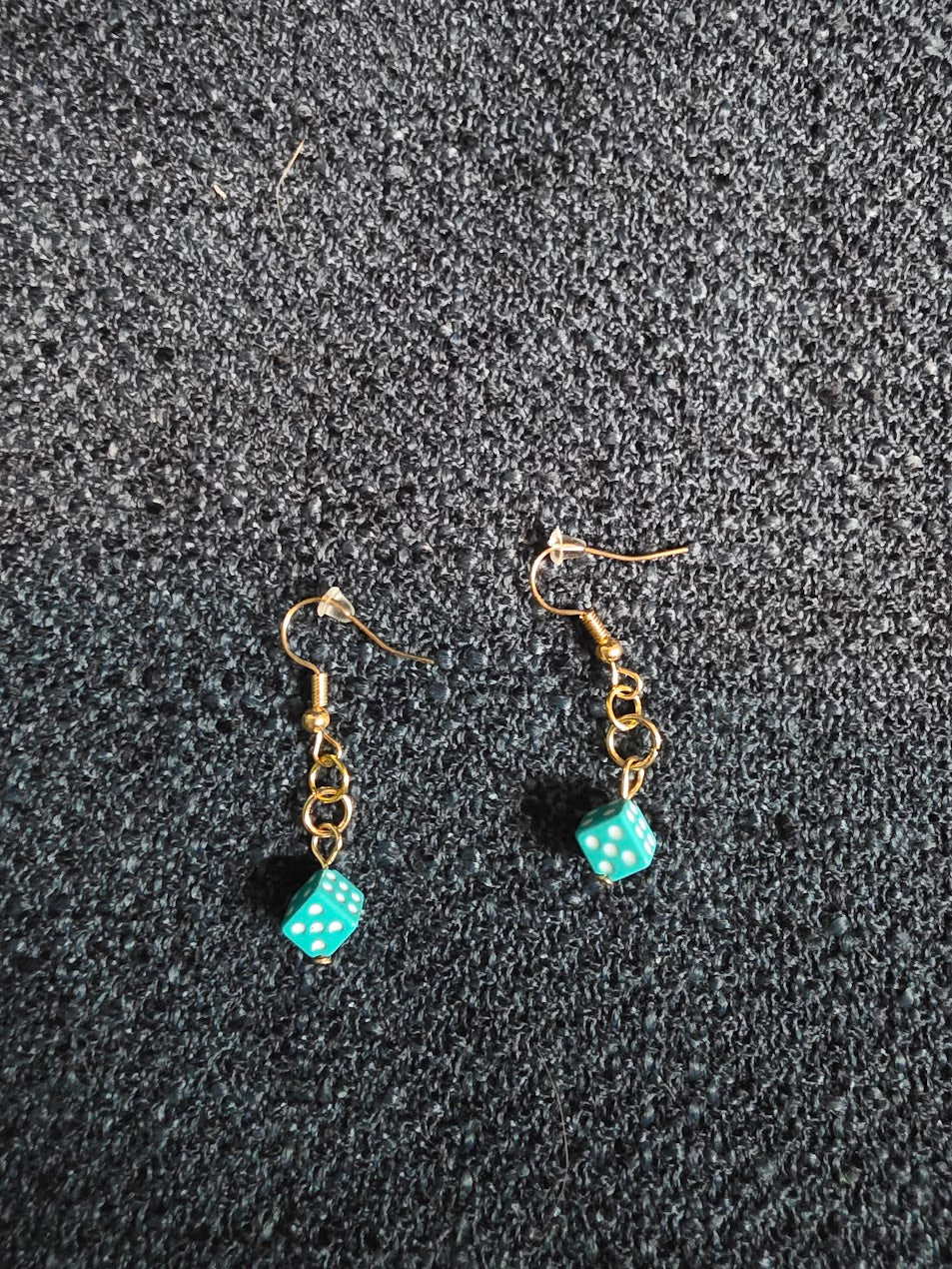 Teal and White Dice Dangle Earrings