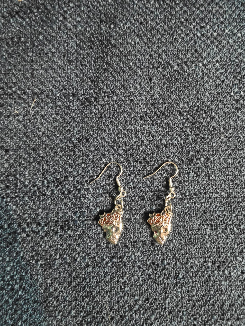 Skull with a Rose Crown Dangle Earrings
