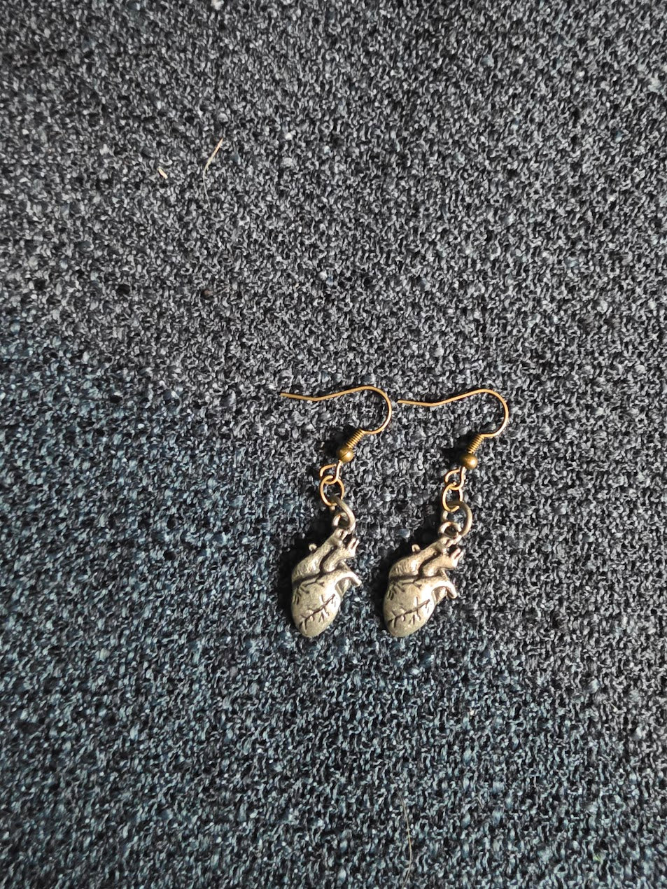 Silver Anatomical Heart Dangle Earrings