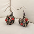 Rib Earrings with Red Flowers