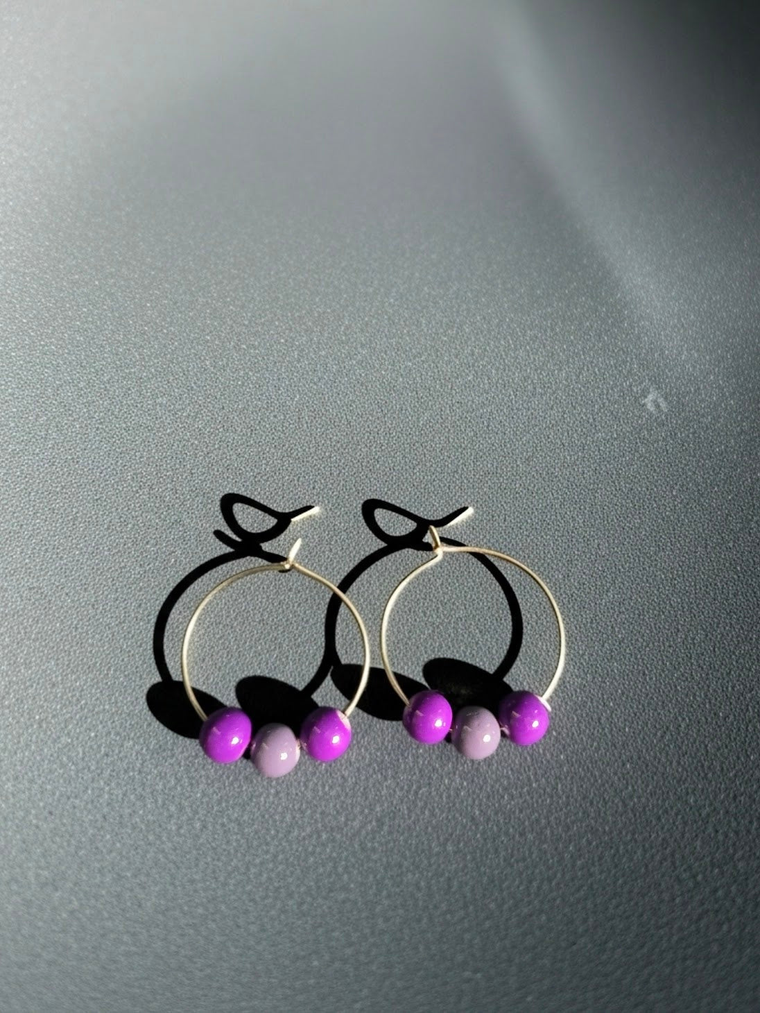 Purple Beaded Hoop Earrings