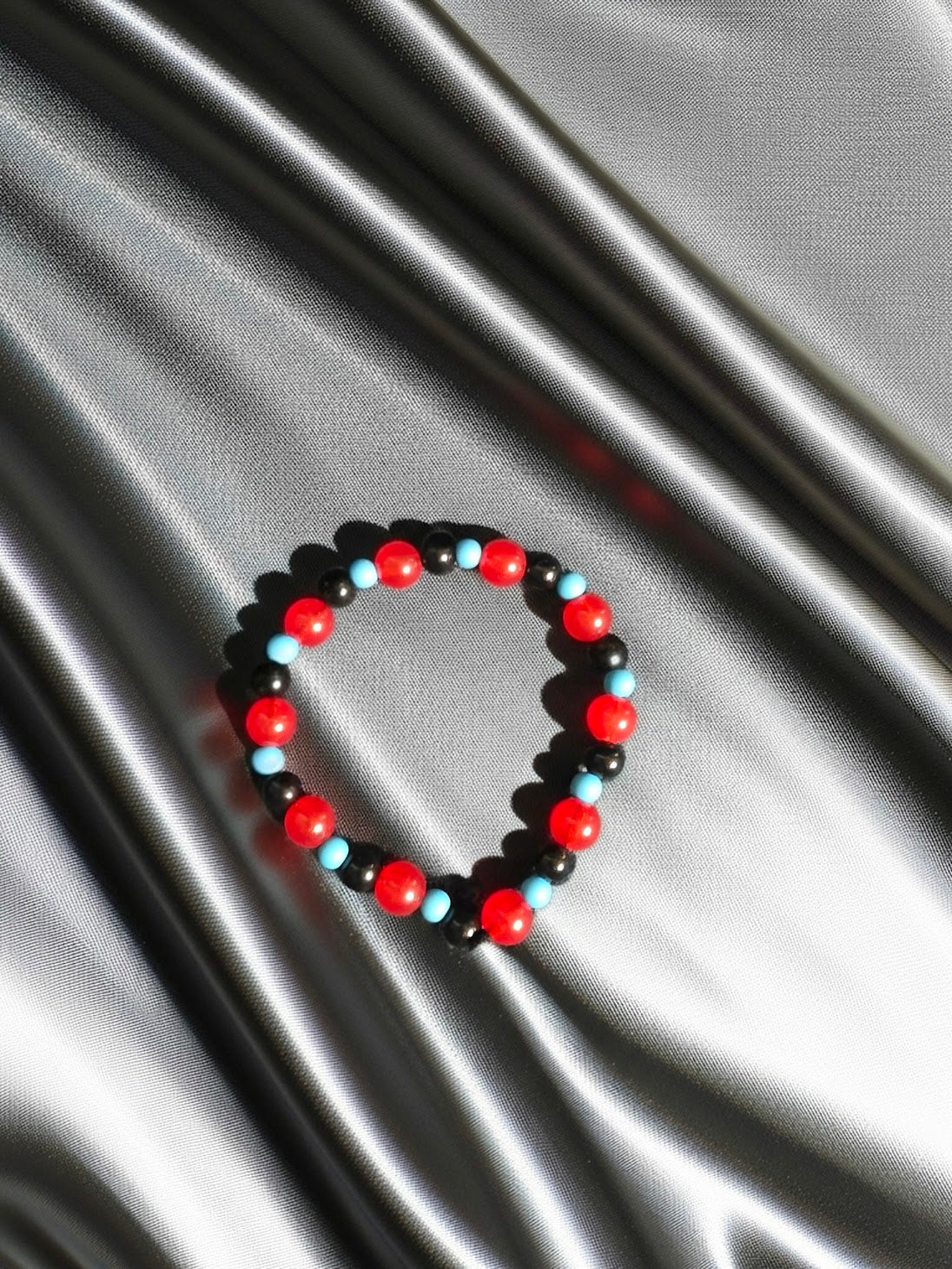 Red, Blue and Black Beaded Bracelet
