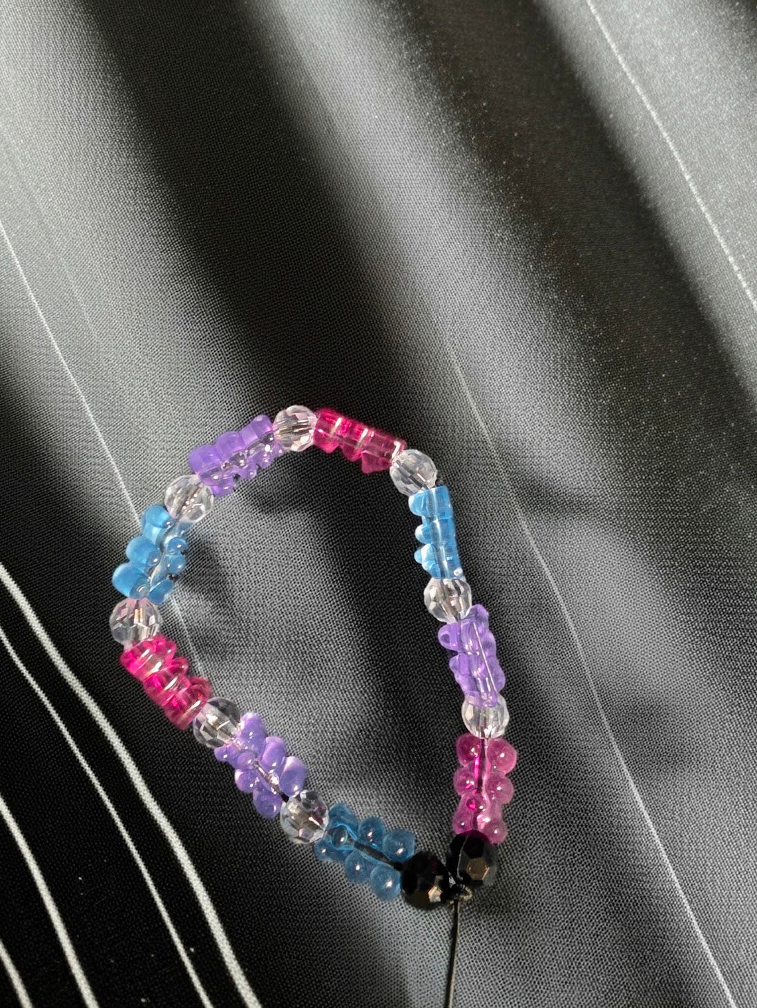 Pink, Purple, Blue Gummy Bear Beaded Bracelet