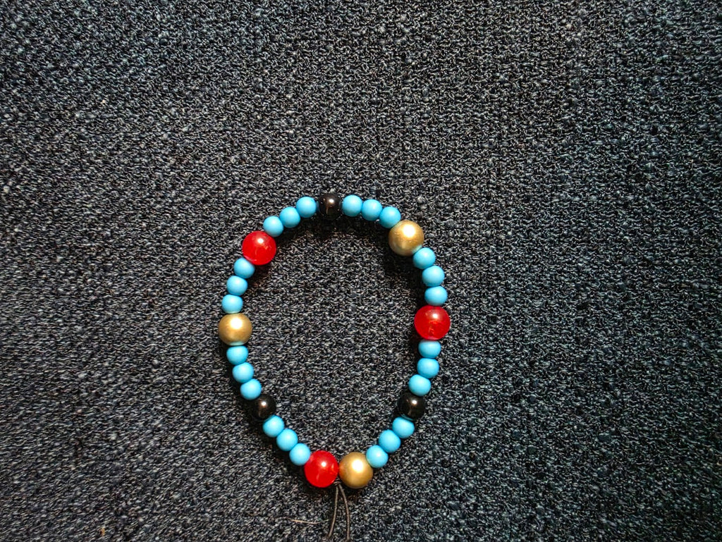Red, Blue, Gold and Black Beaded Bracelet