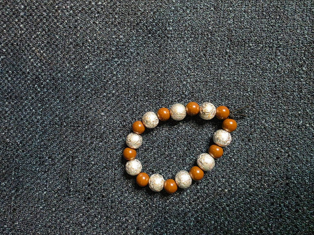 Silver and Brown Beaded Bracelet