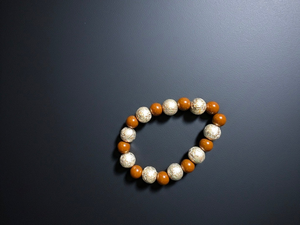 Silver and Brown Beaded Bracelet