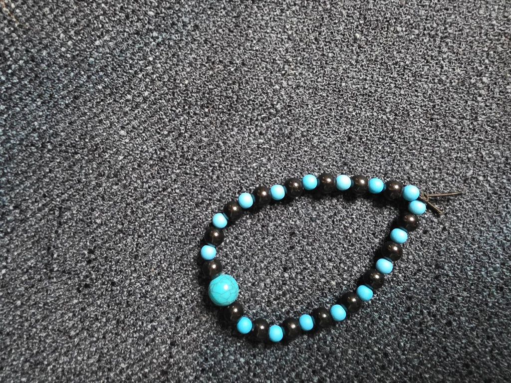 Blue and Black Beaded Bracelet
