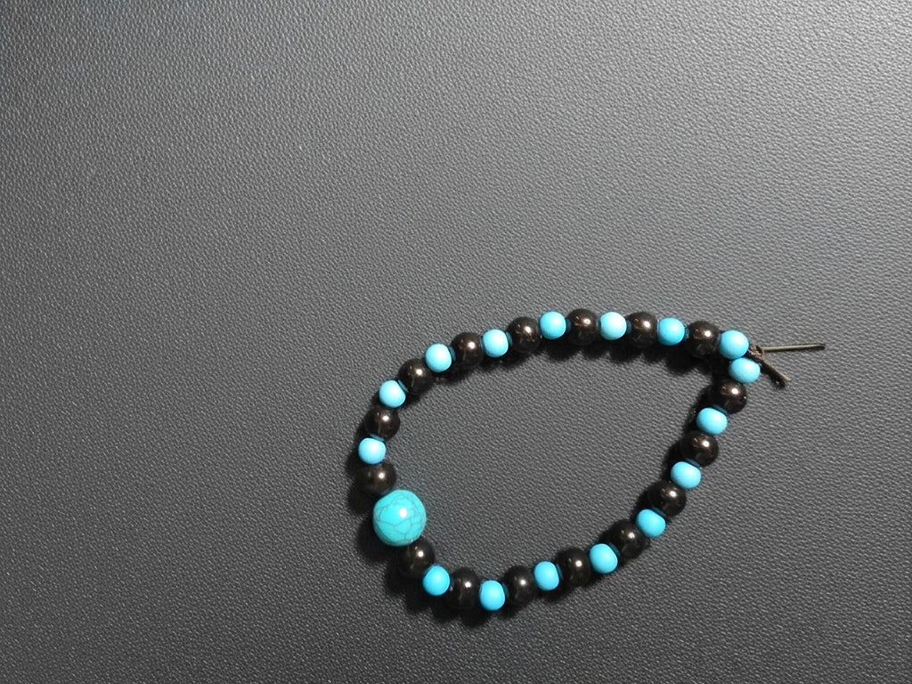Blue and Black Beaded Bracelet