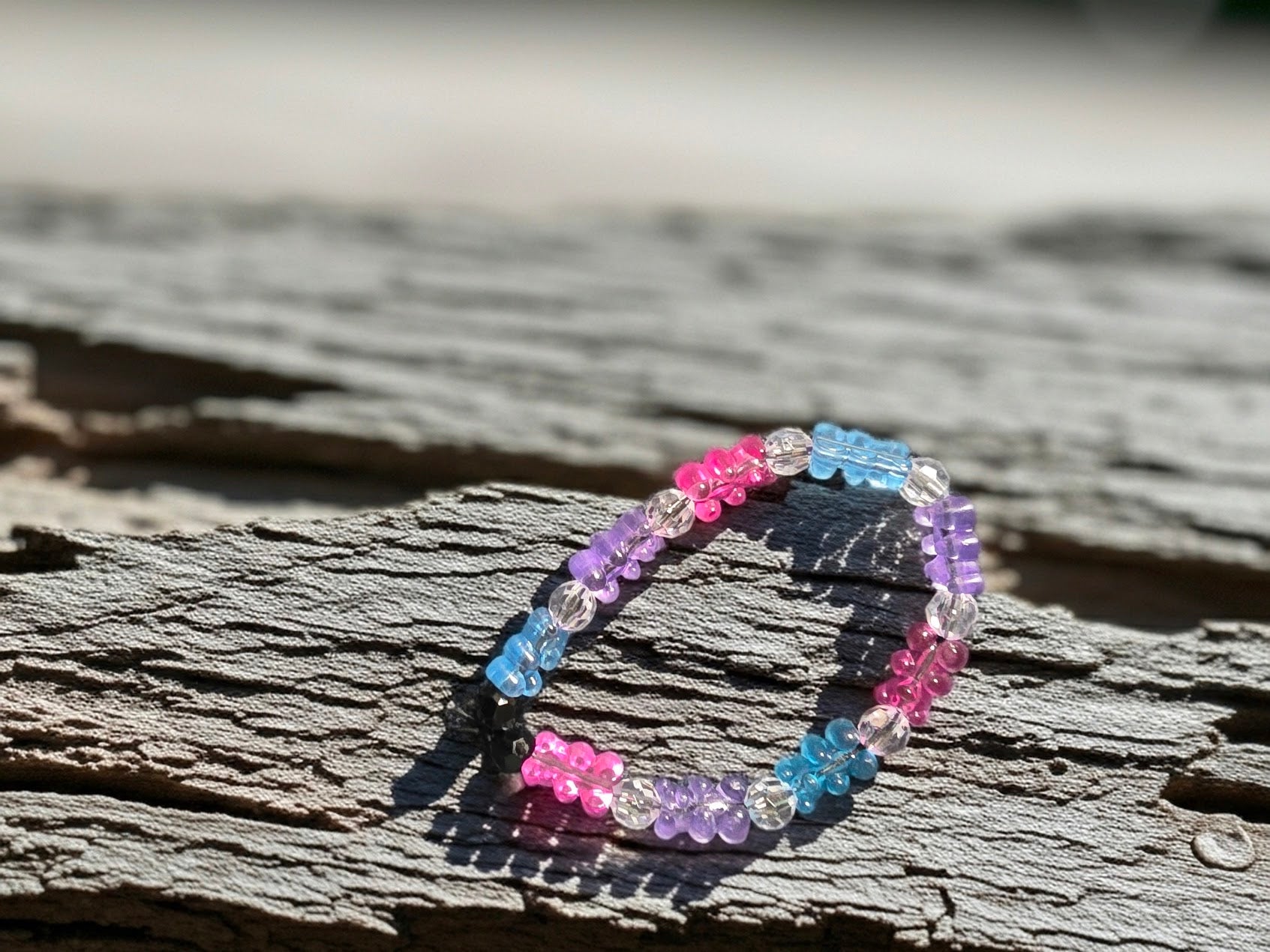 Pink, Purple, Blue Gummy Bear Beaded Bracelet