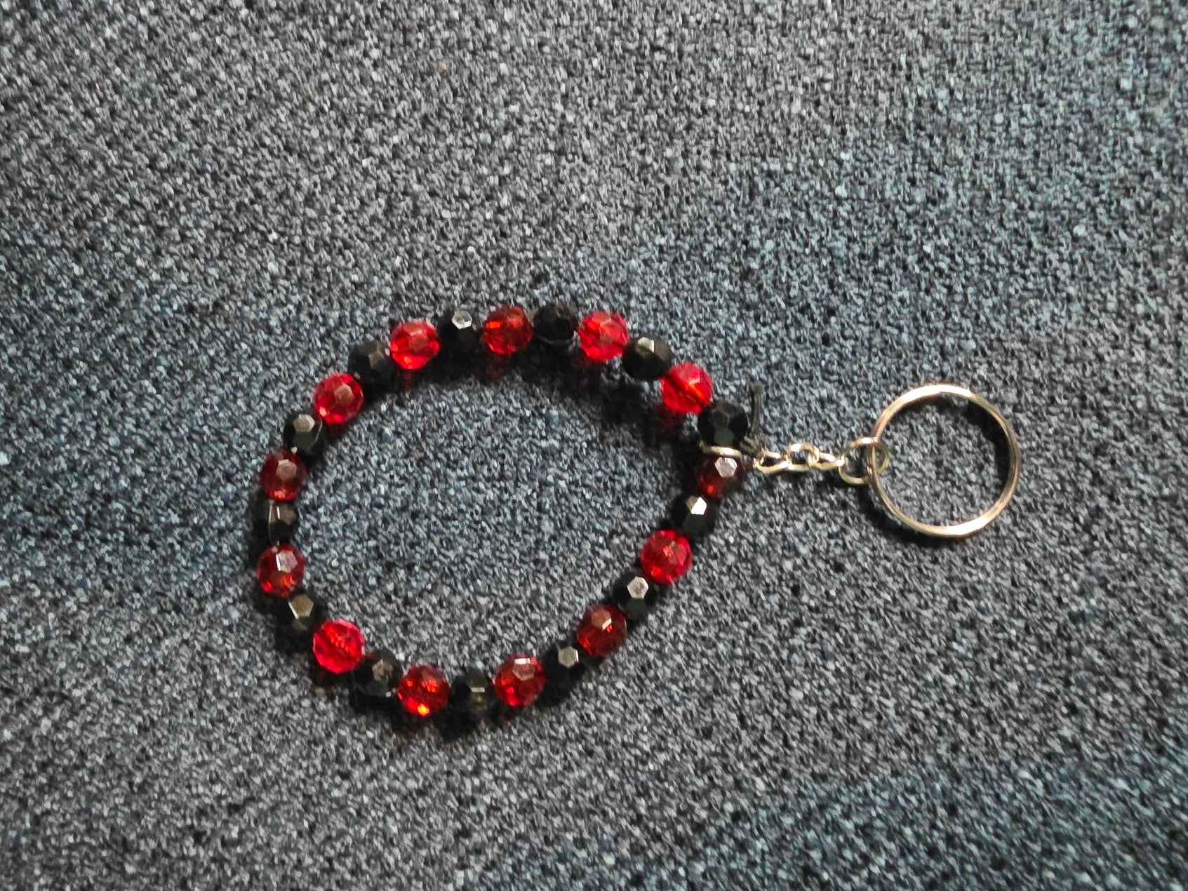 Red and Black Beaded Keychain Bracelet