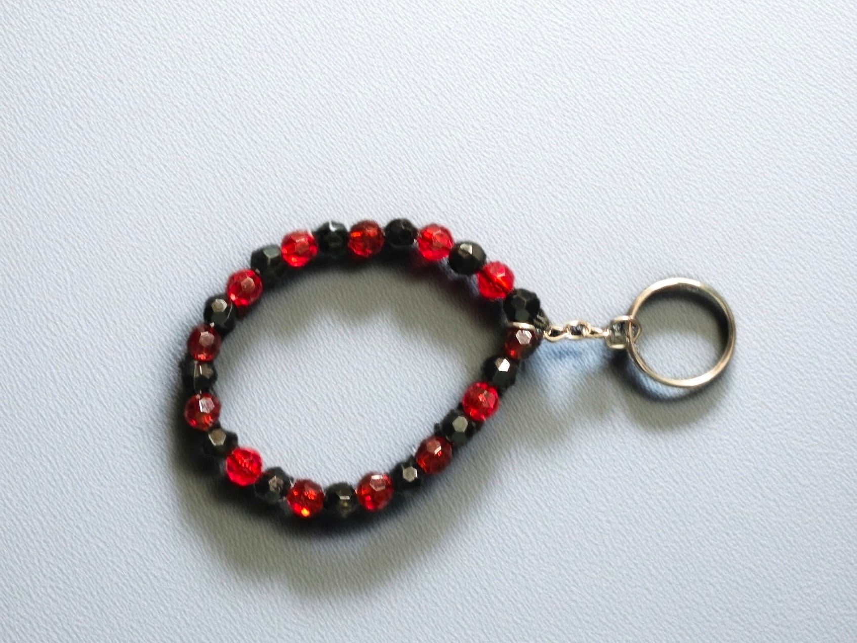 Red and Black Beaded Keychain Bracelet