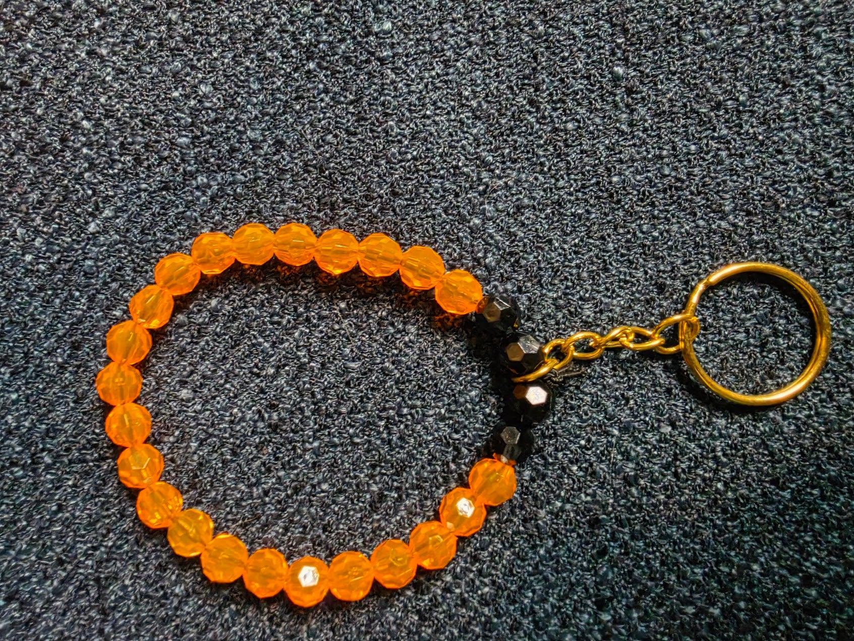Orange and Black Beaded Keychain Bracelet