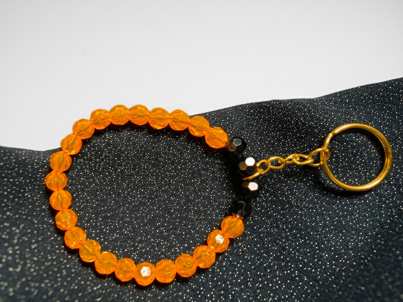 Orange and Black Beaded Keychain Bracelet
