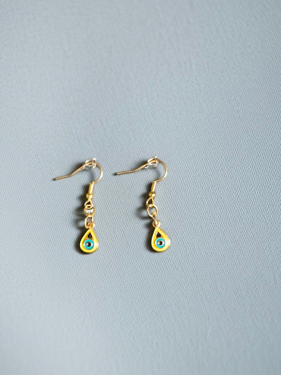 Yellow and Blue Teardrop Eye Earrings