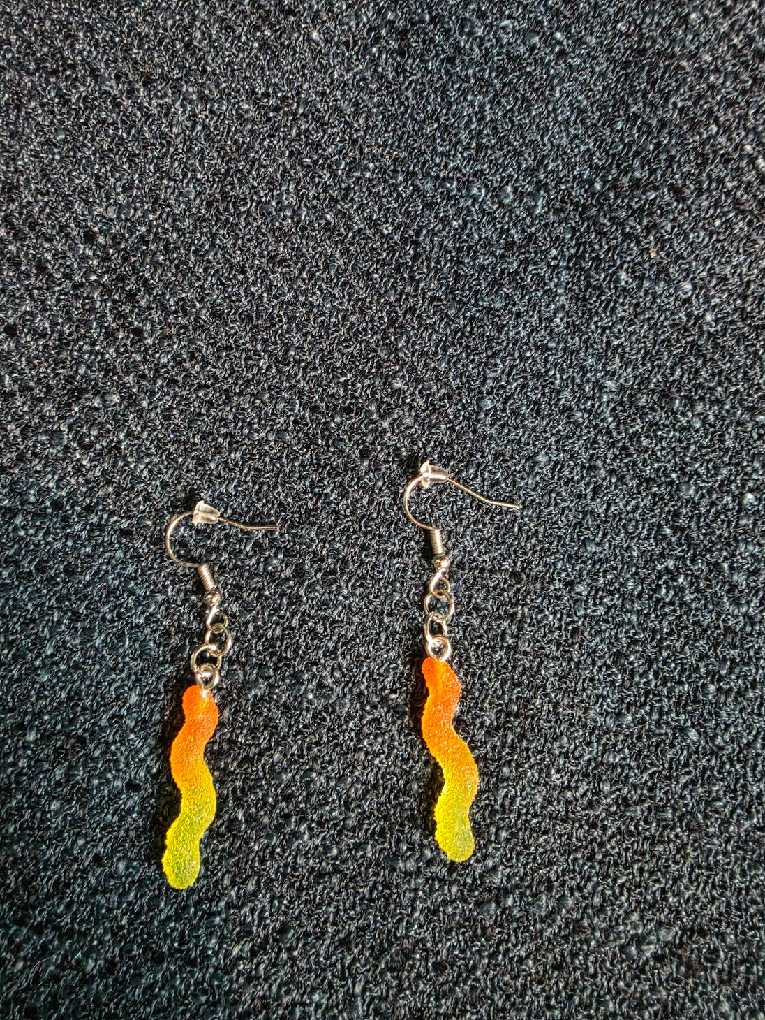 Orange and Yellow Gummy Worm Dangle Earrings