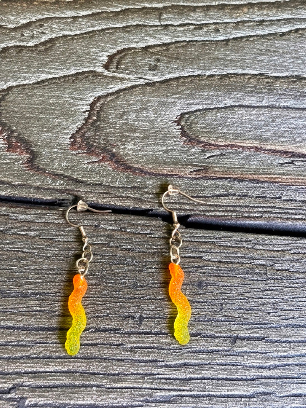 Orange and Yellow Gummy Worm Dangle Earrings