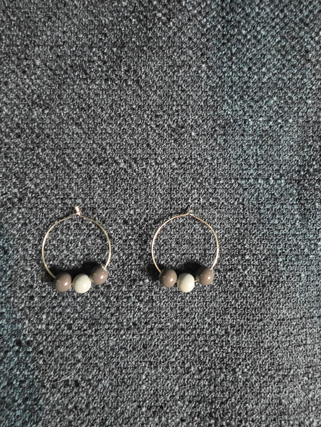 Silver Hoop Earrings with Grey Beads