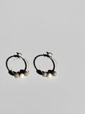 Silver Hoop Earrings with Grey Beads