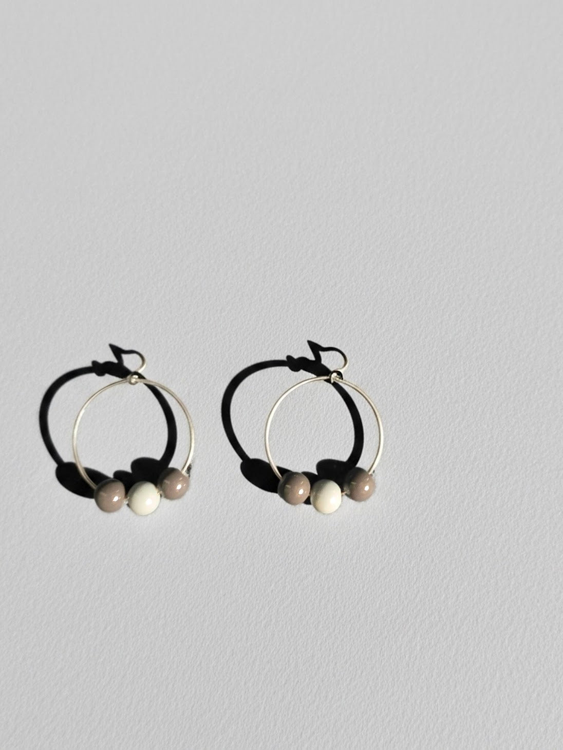 Silver Hoop Earrings with Grey Beads